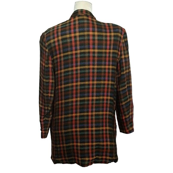 Vintage Womens M Plaid Check Silk Blend Blazer Jacket Lined One Button Pockets - Picture 4 of 7